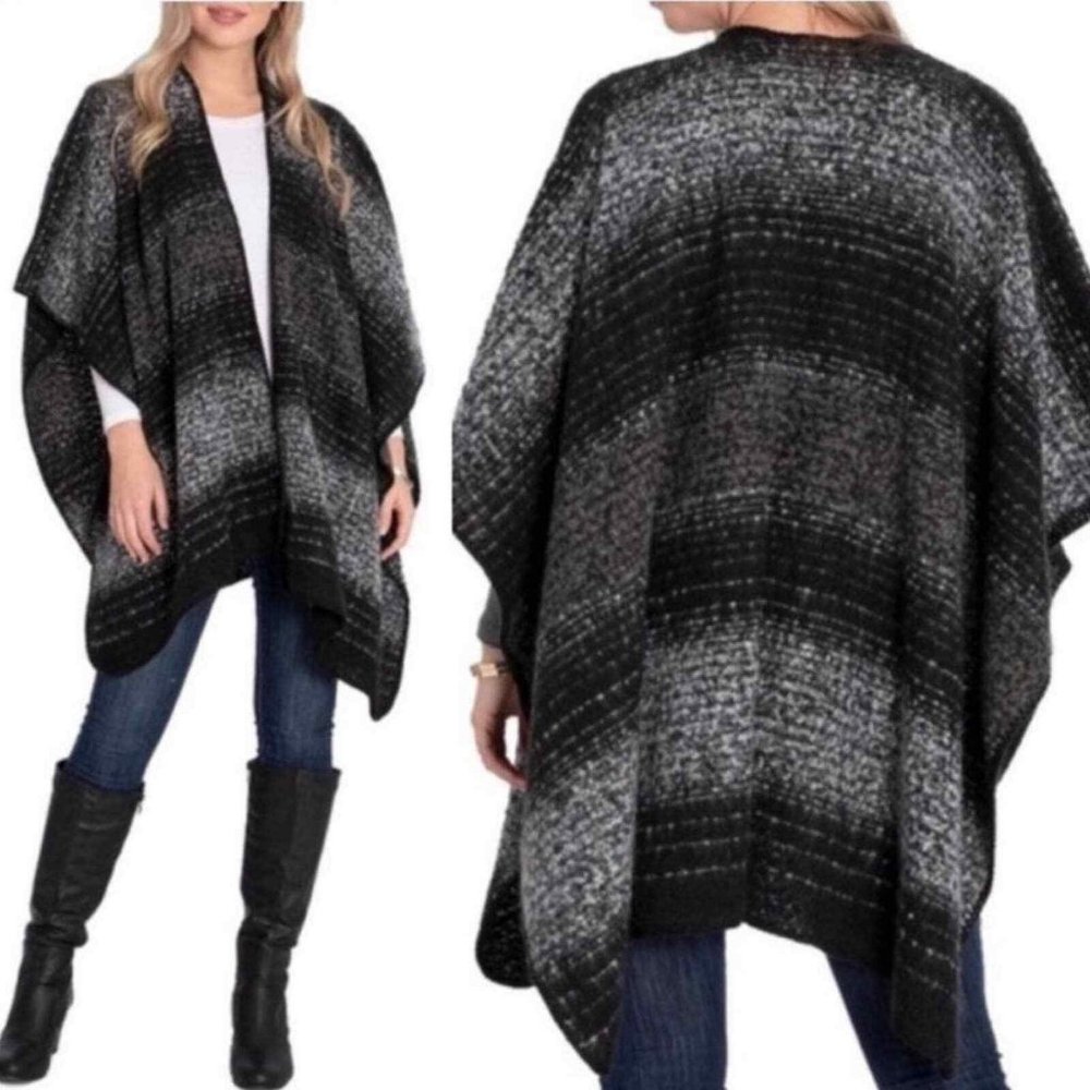 Woolrich Cozy Blanket Wrap Black Gray White One Size - Picture 1 of 6